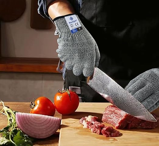 Cut Resistant Gloves,3 Pairs Food Grade Level 5 Protection, Safety Kitchen Cut Gloves for Oyster Shucking, Fish Fillet Processing, Mandolin Slicing, Meat Cutting and Wood Carving(Gray-Medium)