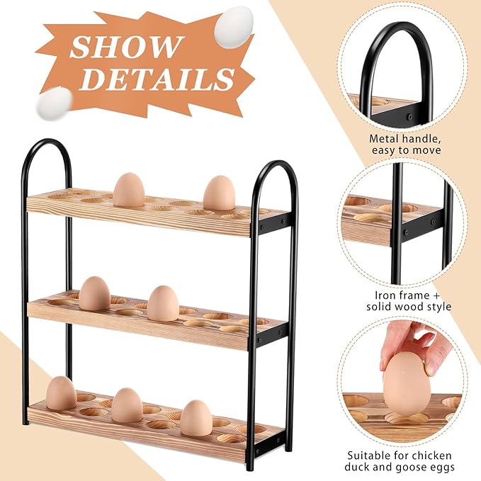 Wooden Egg Holder Countertop 3-layer Hold 36 Eggs Fresh Storage, for Kitchen Organization and Pantry Storage Home Collecting (Pinewood)