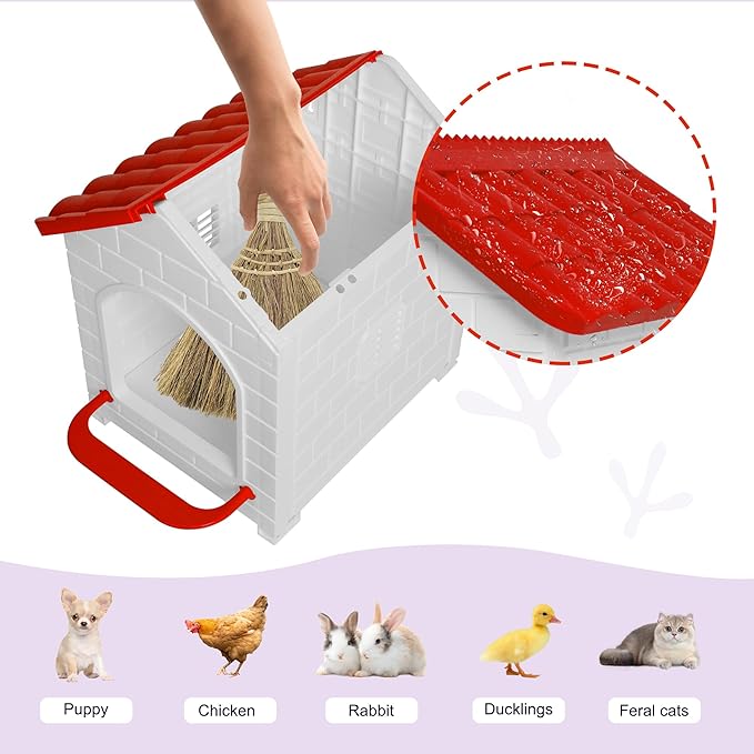 Chicken Nesting Box, Waterproof Hens Nesting Boxes with Chicken Nesting Pads for Laying Eggs, Wall Mount Nesting Boxes for Chickens, Duck, Rabbit, Poultry (Red)