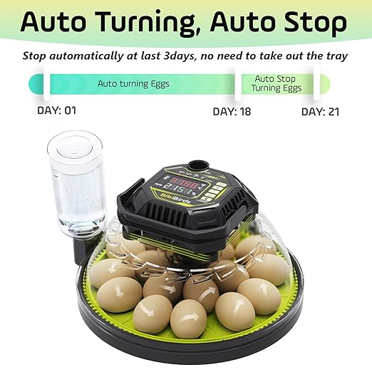 Egg Incubator with Automatic Egg Turning and Humidity Control,Egg Turner Auto Stop,Built in Day Counter,Egg Candler,Humidifier,18 Egg,Quail Parrot Chicken Duck Goose Hatch At Home