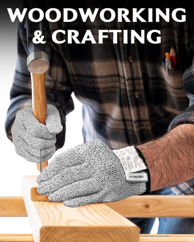 Evridwear Cutting Gloves Level 5 Cut Resistant, Food Safe Gloves with Non-Slip Grip for Kitchen, Meat Cutting & Mandoline Use, 2 Pairs(S, Gray+Gray)