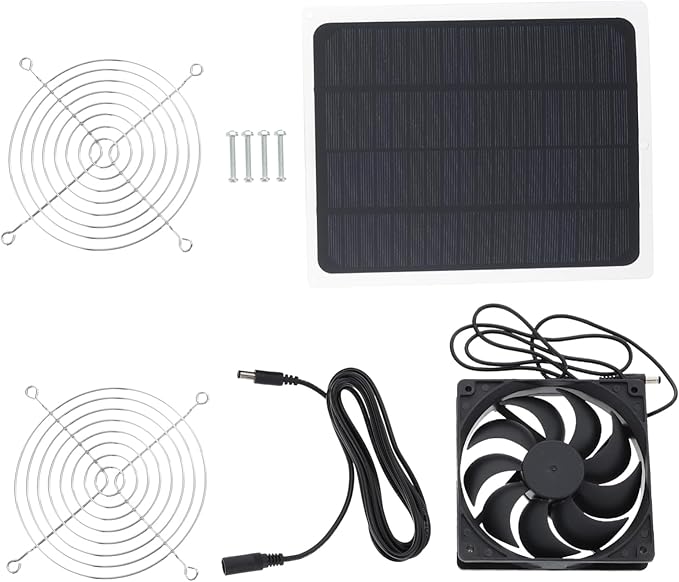 1set Solar Powered Chicken Coop Fan Small Exhaust Fan for Livestock Greenhouse High Efficiency Outdoor Cooling