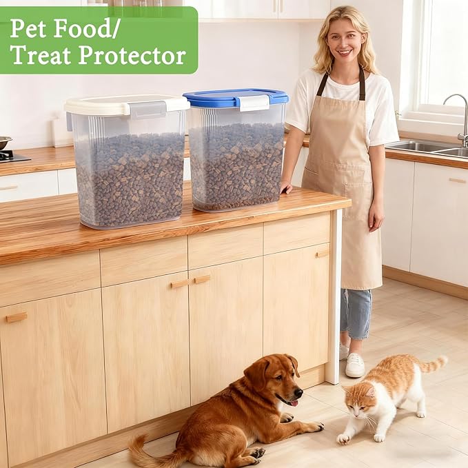 10-15 Lbs Dog Food Storage Container Airtight - Slim Pet Cat Food Container with Lid, Scoop and Cup - Clear Plastic Dry Food Storage Bin for Dogs, Cats, Bird Seeds, Kibble, Pellets, Rice, Flour