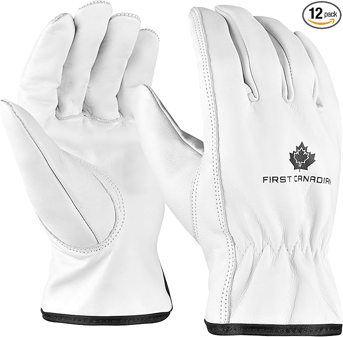 12 Pair Heavy Duty Leather Work Gloves for Men & Women – Cowhide Construction & Yard Leather Gloves – Puncture Resistant Safety Gloves for Landscaping & Outdoor Use (S)