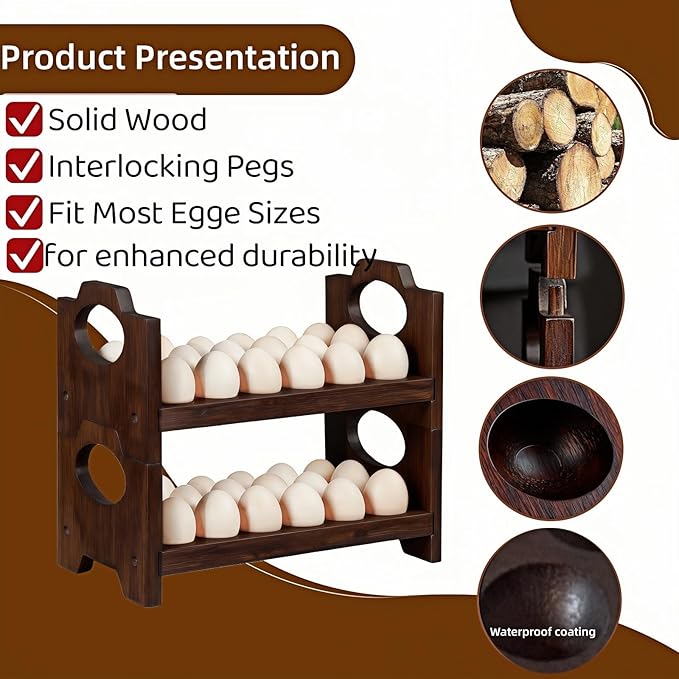 Wooden Egg Holder Fresh Egg Holders Stackable Wooden Egg Storage & OrganizerCountertop Firewood Egg Collecting Rack for Gathering Fresh eggs 36 eggs, Home Kitchen Organizer, Set of 2 PCS