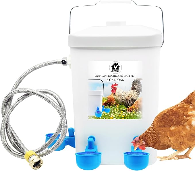 Automatic Chicken Waterer Float Controlled, 3 Gallons Poultry Waterer Dispenser with Hose Attachment, Poultry Automatic Drinking Accessories for Chicks, Duck, Goose, Turkey