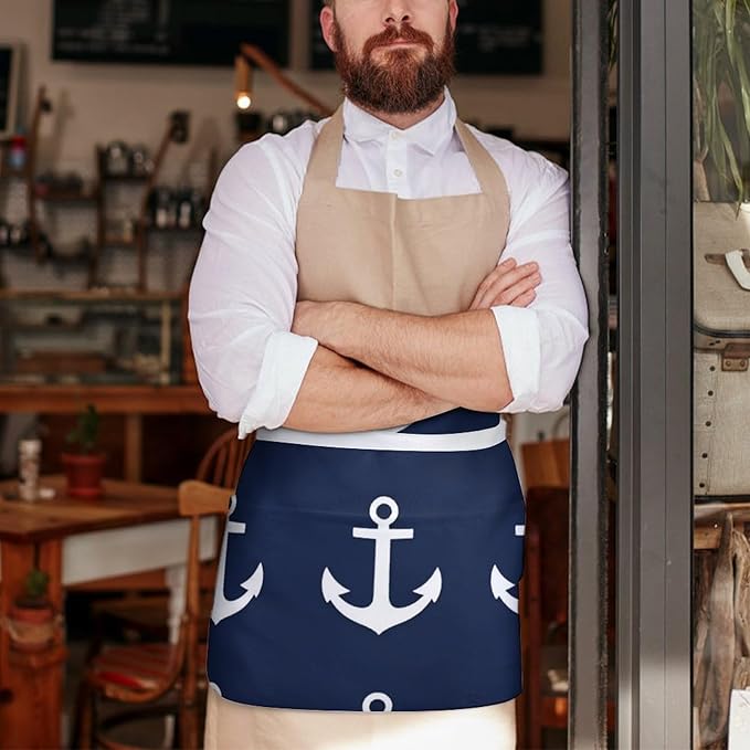 Unisex Apron for Cooking Server Waitress Half Waist Apron with 3 Pockets