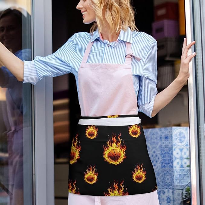 Server Apron with 3 Pockets Waist Waiter Waitress Half Apron Short Aprons