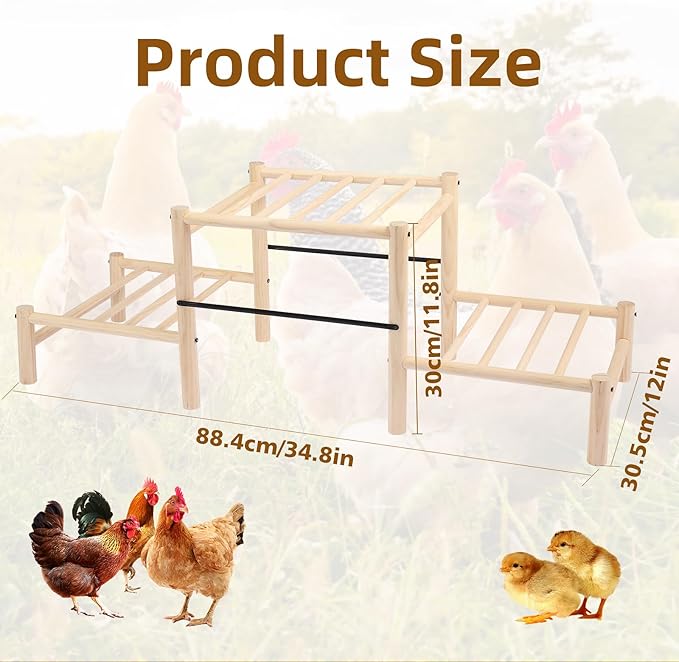 Chicken Perch, Natural Beech Wood Roosting Ladder, Chick Perch for Strong Wooden Roosting Bar for Poultry, Jungle Gym & Toys.