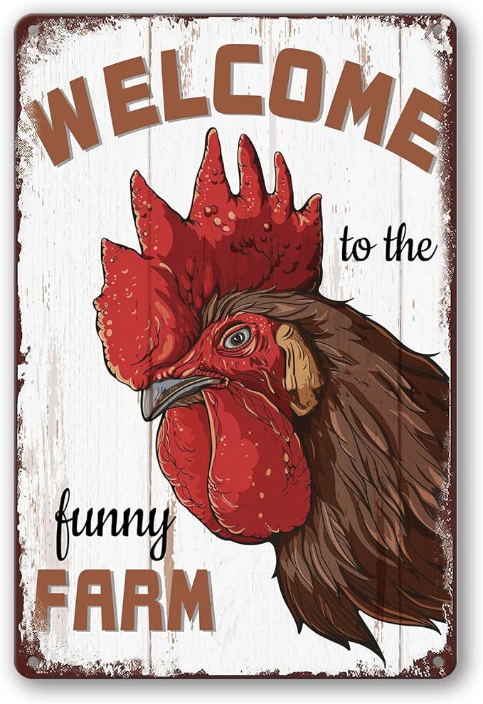 Chicken Signs Welcome to The Funny Farm Sign Chicken Coop Signs Outdoor Decor Metal Chicken Yard Sign Gifts 8x12 Inch