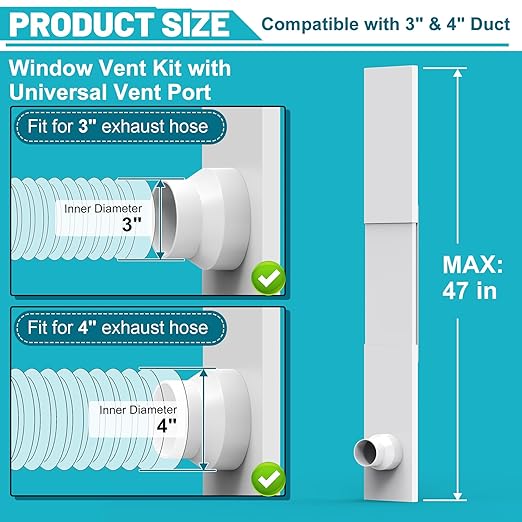 Window Vent Kit, Universal Vent Port for 3" & 4" Duct, Adjustable Window Seal Kit with Louvered Air Vent Cover, Fit for Laser Engraver, 3D Printer Enclosure, Dryer Vent Hose