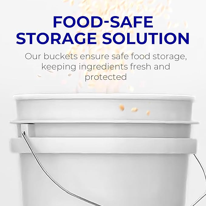 5-Gallon White Bucket Pail Container with Lid | Food Grade | Heavy-Duty 90MIL Extra Durable | Metal Handles with Plastic Grip for Easy Carrying | Multi-Use | Easy Stack and Store | BPA Free - 1 Pack
