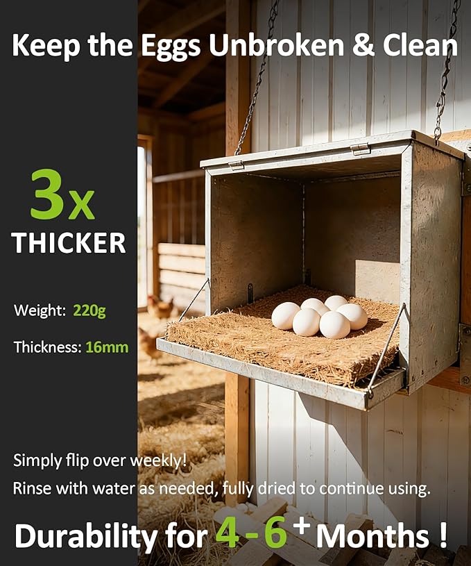 Reusable Washable Chicken Nesting Pads, 3X-Thick Nest Box Pads with Cleaning Brush, 12"x12" Chicken Coop Bedding for Laying Hens, Biodegradable Nesting Boxes Accessories (7 Pads + 1 Brush)