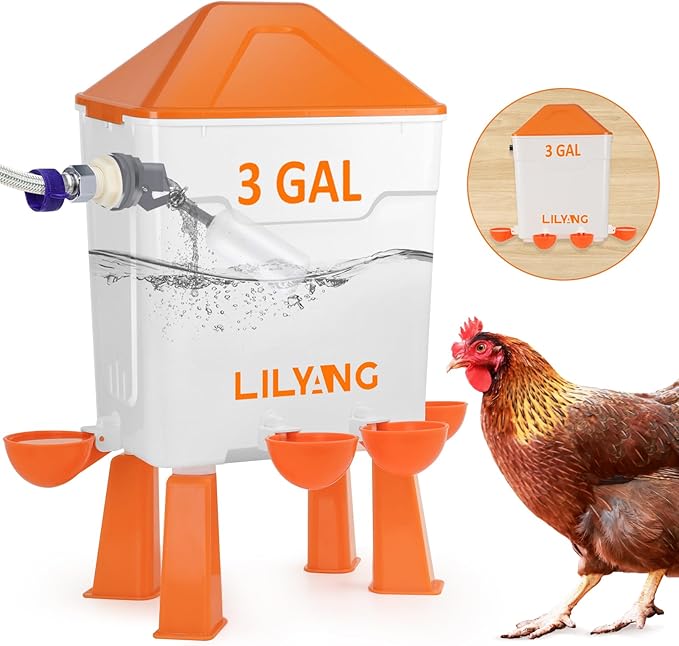 Lilyang Automatic Chicken Waterer 3 Gallon | Float-Control Auto Waterer, Hanging/Standing Design, Connect to 3/4'' Faucet & Hose, Effortless Hydration Solution for Backyard Coop & Small Farm