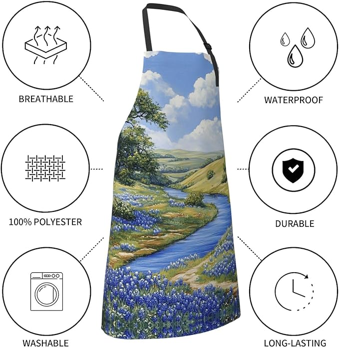 Kitchen Aprons for Men Women Waterproof Apron with 2 Pockets Skis on mountain Apron Adjustable Bib Aprons