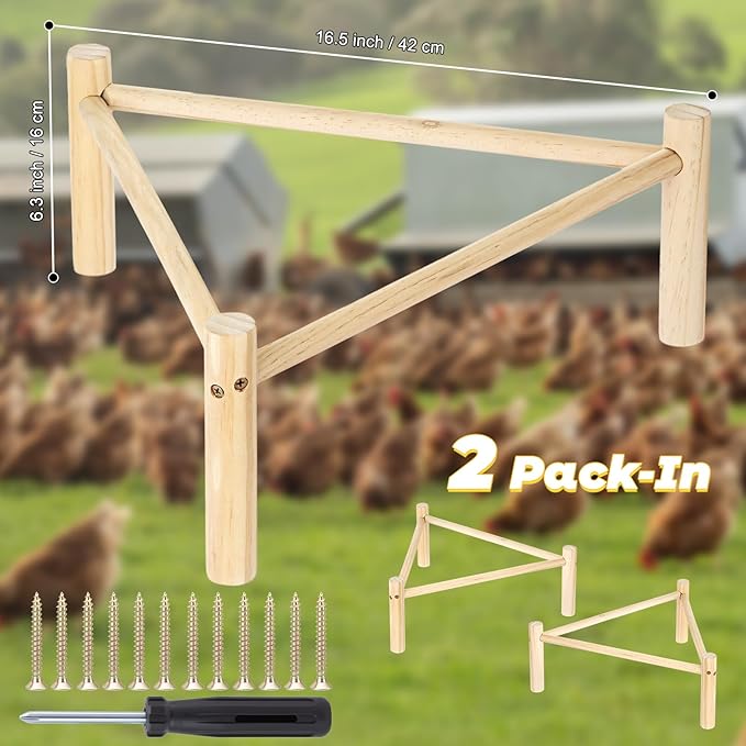 Chicken Perch for Coop & Brooder, Pine Wooden Chicken Toys & Coop Accessories for Chicken Triangular Gym Roosting Bar for Large Hens Parrots Birds, Natural Poultry Stand Chicken Nesting Support - 2P