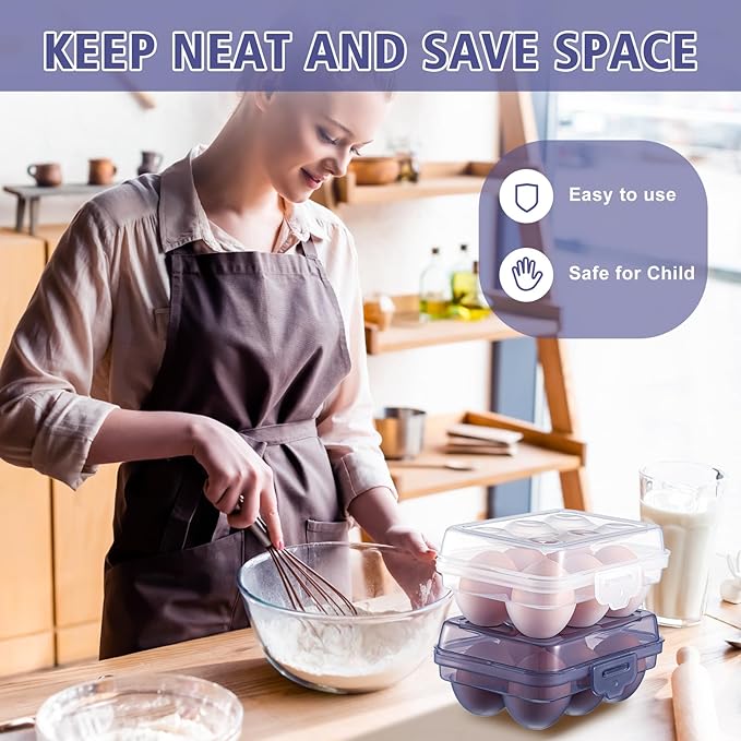 6 Pieces 6 Grid Egg Carton Camping Plastic Portable Egg Box Container for Refrigerator Storage Crisper Holder Carriage Tray(Blue＆transparent)
