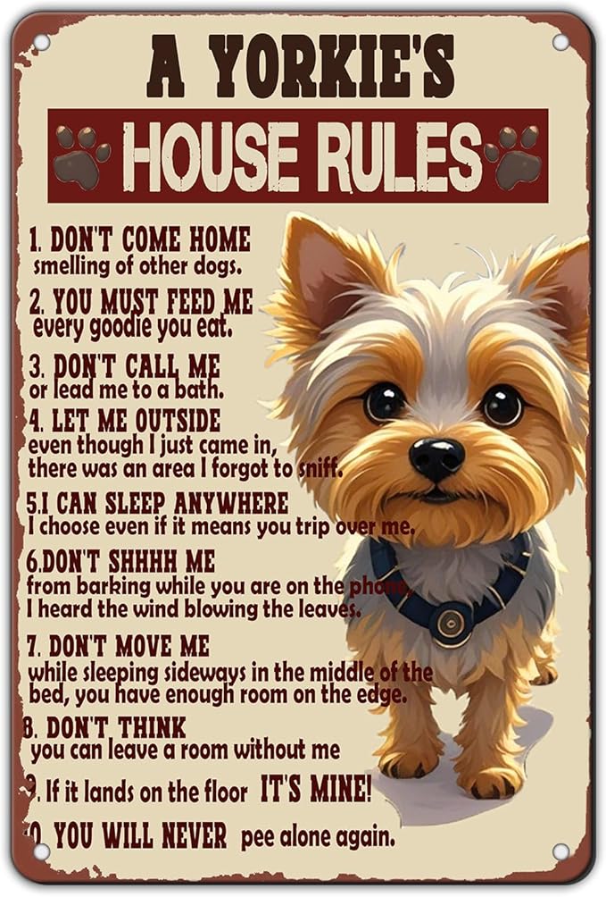 Yorkie Art Wall Decor Yorkie House Rules Metal Tin Sign 12x8 Inch Dog Sign Home Kitchen Bathroom Garden Restaurant Garage Office Wall Decor