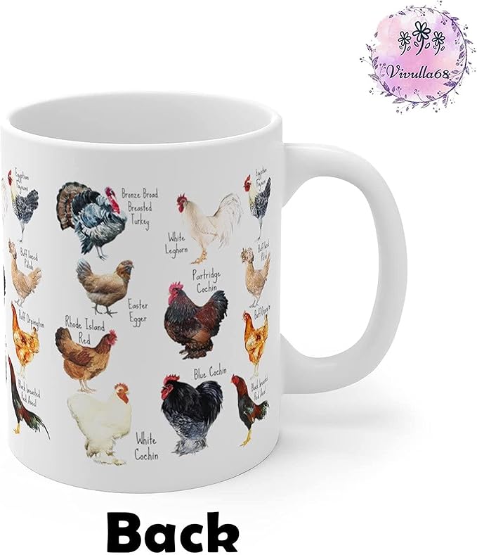 Breeds of Chickens Cup Gifts for Women - Chicken Mom & Owner Mugs, Coffee Mug with Roosters & Farm Themes, 11Oz White