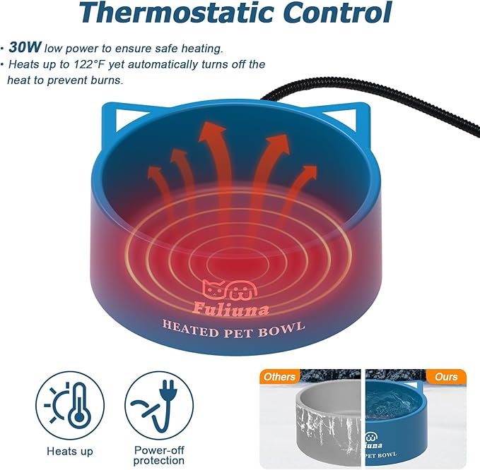 Heated Water Bowl for Outdoor Dog & Cat, Large Heated Dog Bowl Provides Drinkable Water in Winter, Outside Heated Pet Bowl with 78.7in Anti Chew Cord for Dogs Cat Bird Chicken Duck,108 OZ/30W