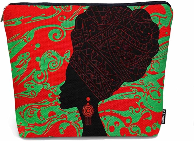 Women Cosmetic Bag African Woman, Sexy African Woman Ethnic Turban Red Cute Makeup Bag For Purse Cosmetic Travel Bag For Toiletries Makeup Storage Bag Flax Skincare Bag Make Up Pouch Bags