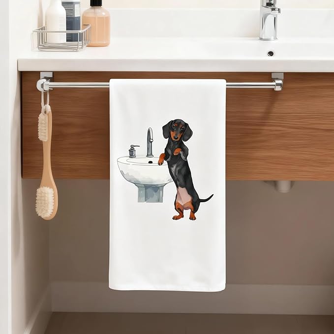 GROBRO7 Funny Dachshund Hand Towel - 6Pcs Dachshund Bathroom Decor Towels Soft Polyester Dishcloths for Bath Bar Spa Home Decorative Cute Puppy Lovers Gifts for Men Women Housewarming