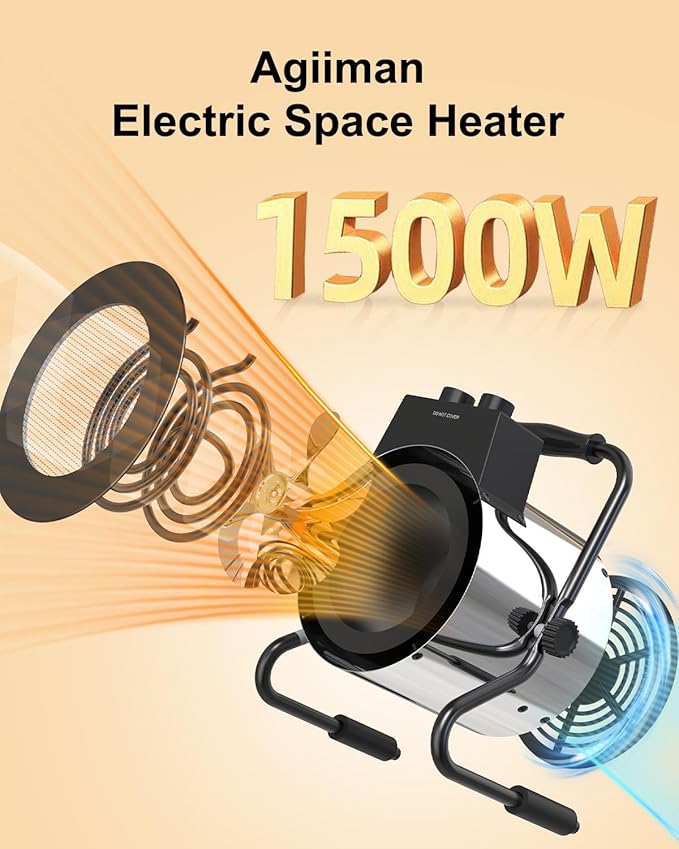 Greenhouse Heater with Digital Thermostat, 1500W Outdoor Heaters for Patio, Electric Space Heater for Patio, Garage, Greenhouse, Flower House, Silver