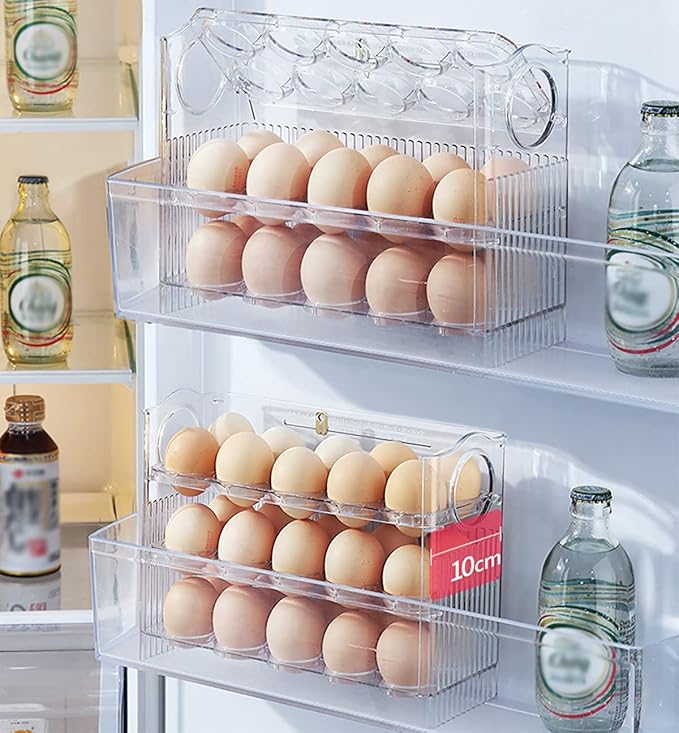 Flippable Egg Holder for 30 Eggs,Egg Storage for Refrigerator,3-Tiers Clear Acrylic Egg Container,Large Container for Kitchen Countertop, Egg Dispenser, Egg Tray, Clear