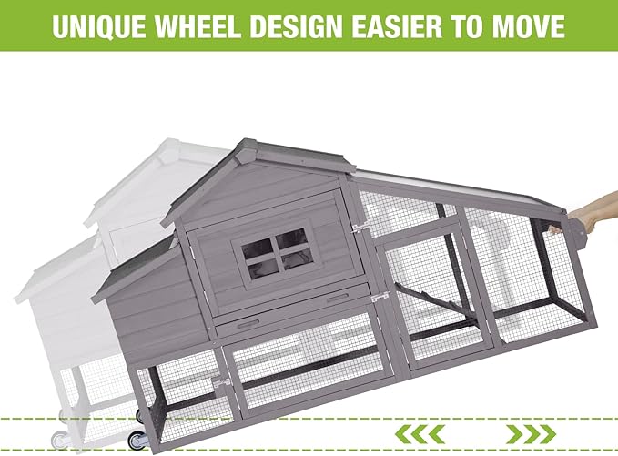 GUTINNEEN Chicken Coop Mobile Hen House Wooden with Run Poultry Cage with Nesting Box,Movable