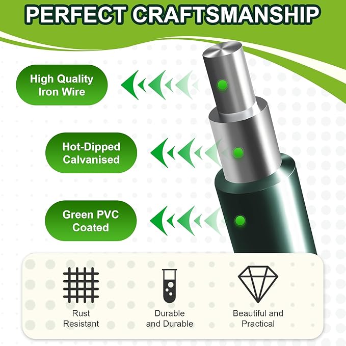Green Floral Chicken Wire Mesh - 15.7 x 157 Inch Rustproof PVC Coated Hex Netting for Arrangements (0.6" Hex) Coated Netting Fence for Crafts Poultry, Garden