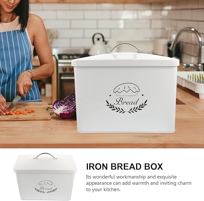 Iron Bread Box Rectangle Bread Organizer Metal Kitchen Grain Storage Box with Lid Sturdy Iron Storage Container