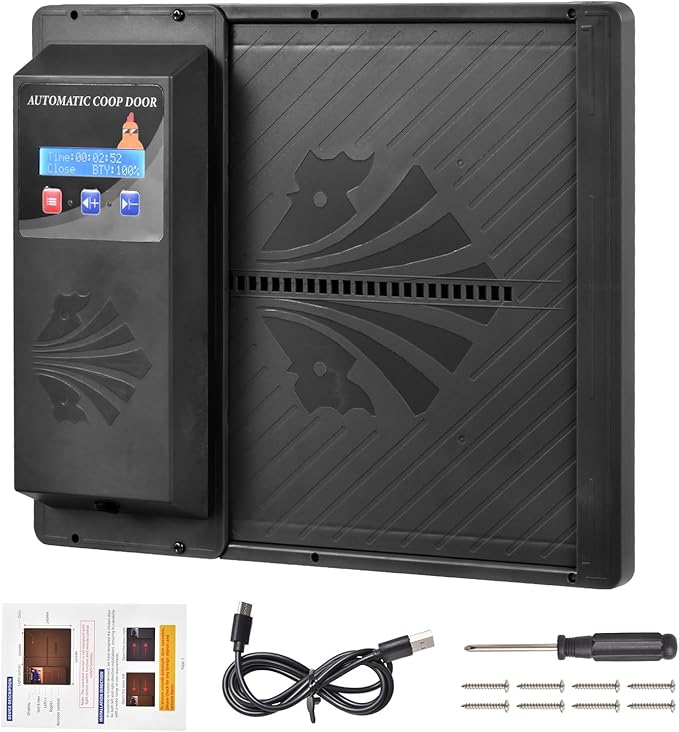 Automatic Chicken Coop Door Opener, Large Side Opening Design with Timer, Anti-Pinch Sensor, USB Or Battery Powered, LCD Screen, Easy Install for Backyard Chicken Coop