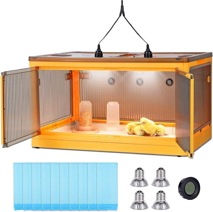 Chicken Brooder Box for Chicks with Feeder and Waterer, Chicken Brooder Heater Warms up to 30 Chicks, Poultry Breeding Box Suitable for Chick Duckling Parrot Lizard (26" L x 18" W x 14" H)