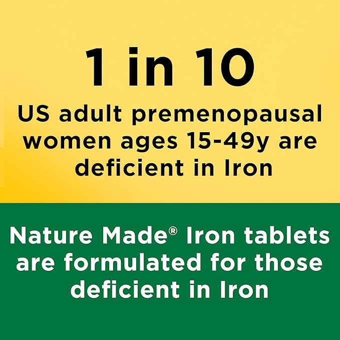 Nature Made Iron 65 mg (325 mg Ferrous Sulfate) Tablets, Iron Supplements, Dietary Supplement for Red Blood Cell Support, 180 Tablets, 180 Day Supply