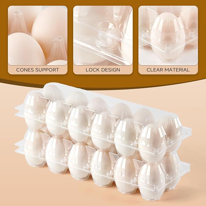 60 Pack Duck Egg Cartons Jumbo Egg Cartons Cheap Bulk with Sticker Labels Clear Empty Plastic Egg Containers Extra Large for Home Ranch Farm Commercial Market Display, 2×6 Grids
