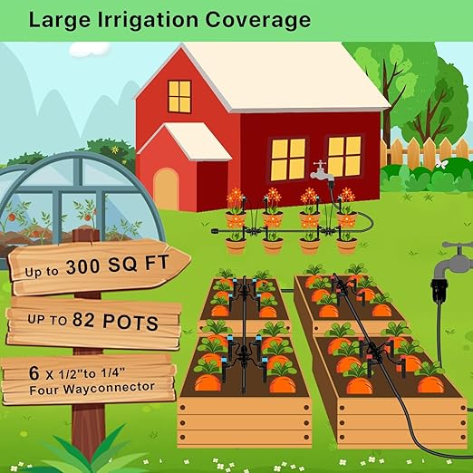 Drip Irrigation System Kit – 2026 New Quick-Connect Automatic Watering & Misting System with 48FT 1/2" Tubing, Large Coverage & Water-Saving for Greenhouses, Lawns, Gardens, Raised Beds