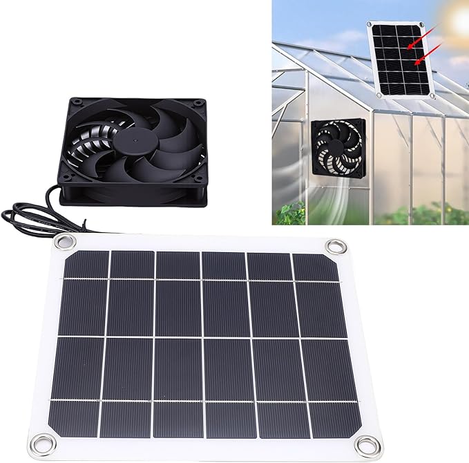 Pssopp Solar Panel Fan Kit Solar Panel Fan Kit, Powered Greenhouse Ventilator for Household Small Chicken Coops Greenhouses Sheds Nan