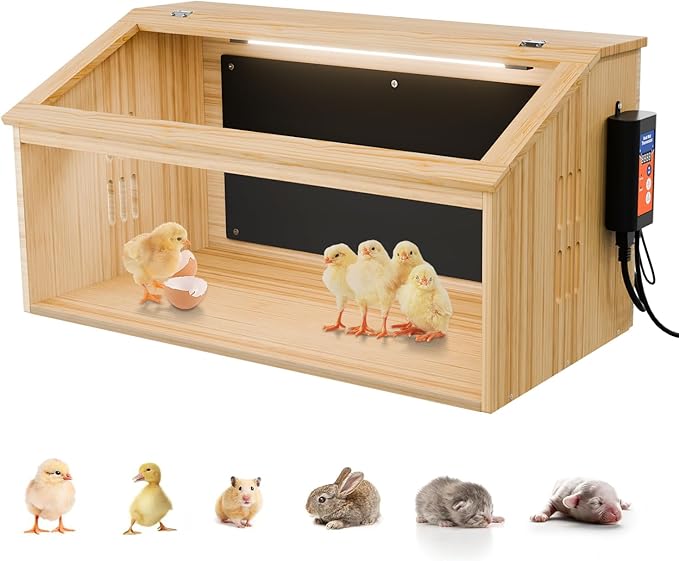 Brooder Box for Chicks Wooden, Chicken Brooder House with Thermostat & Heating Plate,All-in-One Chicken Brooder House w/Poultry Waterer, Adjustable Temp,Holds 30 Chicks Ducks Quails, 31.5"×15.7"×15.7"