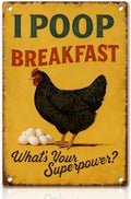 Chicken Metal Decor Sign Funny Vintage Metal Tin Sign Wall Art Decor I POOP Breakfast Chickens Coop Signs for Home Farm Chicken Coop Farmhouse Kicthen Garden Decor 8 X 12 Inch