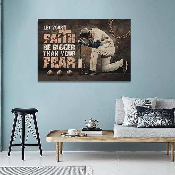 Christian Baseball Wall Art Sport Theme Teen Boy Room Wall Decor Inspirational Quotes Pictures Canvas Prints Artwork Baseball Decor For Boys Room Playroom Bedroom Gym Framed 24"x16"