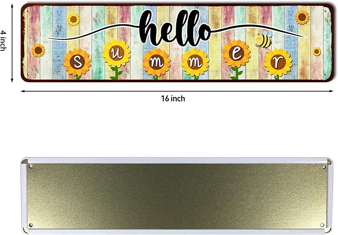 Hello Summer Sign, Farmhouse Sunflower Summer Decor Sign Porch Decor for Home Garden Farmhouse Yard Office Decorations 4"x16" Inch