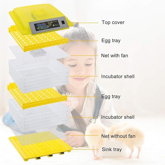 Egg Incubator, 112 Grids Digital Large Capacity Intelligent Incubator, with Fully Automatic Egg Turning and Humidity Control, Clear Hatching for Chicken Duck Eggs(112 Eggs)