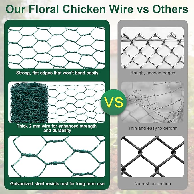 Floral Chicken Mesh for Craft, 4 x 236 Inch Galvanized Hexagonal Netting Roll, Lightweight Garden Poultry Fence for Coop & Rabbit, Metal Mesh Kit with Gloves, Ties and Plier