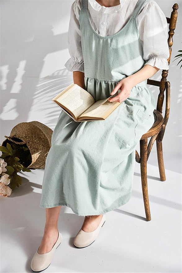 Cotton and Linen Apron Fashion Adjustable Bib Chef Apron,Coffee Shop Waist Kitchen Aprons 32X43 Inch