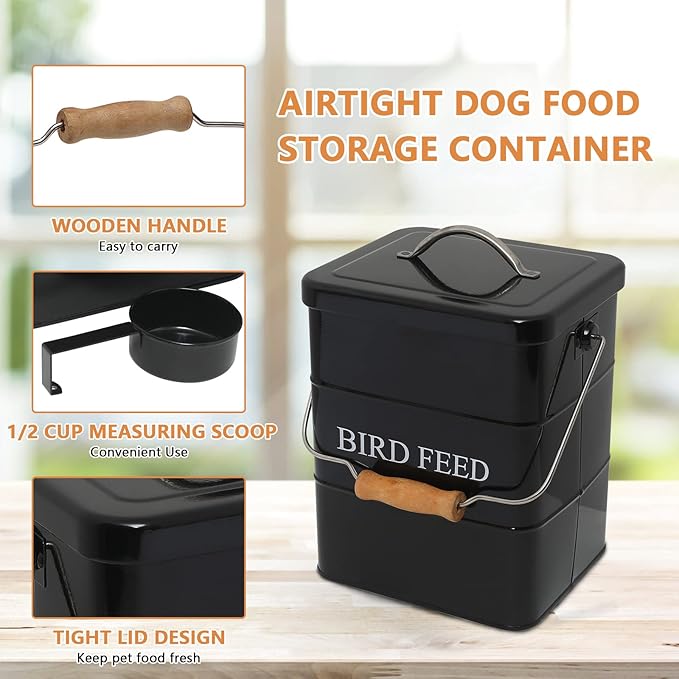 Geyecete Bird Feeder,Bird Food Jar Pet Food Storage Airtight Food Storage Container-Black