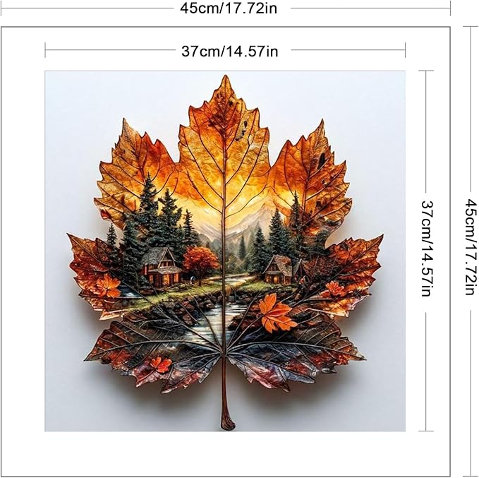 Maple Leaf Forest Cabin Stamped Cross Stitch Kits for Adults Beginners - 45x45cm 11CT Pre-Printed Embroidery Needlepoint Starter Kit, DIY Craft Perfect for Christmas Gift Home