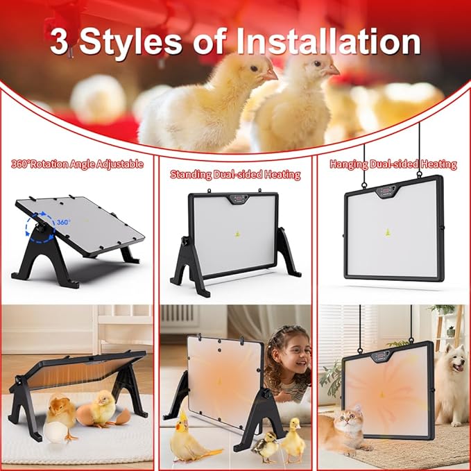 Dual-Sided Chicken Brooder Heater Plate- 16.5" x 12 "Chicken Coop Heater, Adjustable Temperature, 360° Angle, Remote Control, Energy-Efficient & Safe Heating Panel for Chicks, Pets