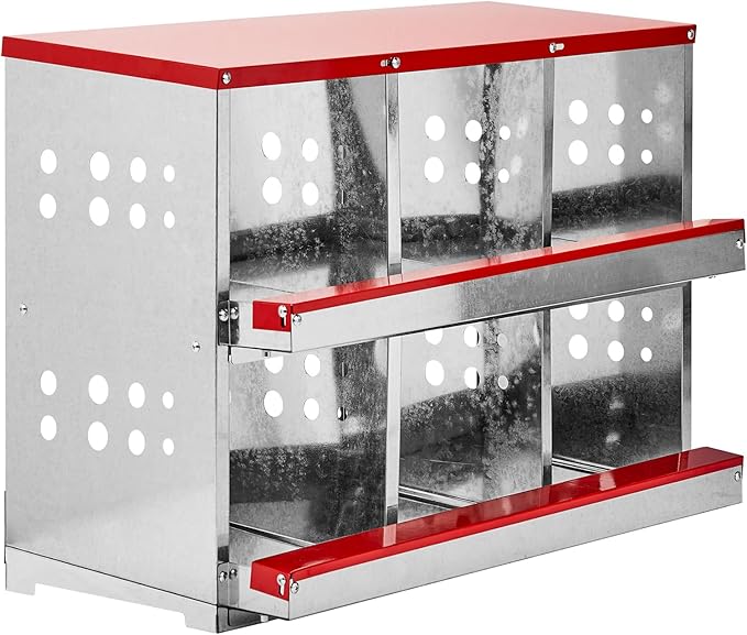 Chicken Nesting Box with Basket,6 Hole Metal Nesting Boxes for Chickens,Large Egg Laying Boxes Chicken Coop Box with Easy Egg Collection,Large Vented Holes, for Chickens, Ducks,Hens 6 Compartment
