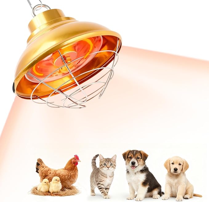 Chicken Heat Lamp 350W,Chicken Coop Heater with Carbon Fiber Bulb,Winter Hanging Heat Lamp for Chickens Brooder,Two-Temperature Adjustable (175/350W) for Puppy,Kitten and Poultry