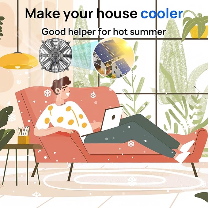 ECO-WORTHY Solar Powered Fan+100W Solar Panel with Pair of 16ft Solar Cable for Chicken Coops, Attic, Greenhouse - DELIVERY in 2 PARCELS